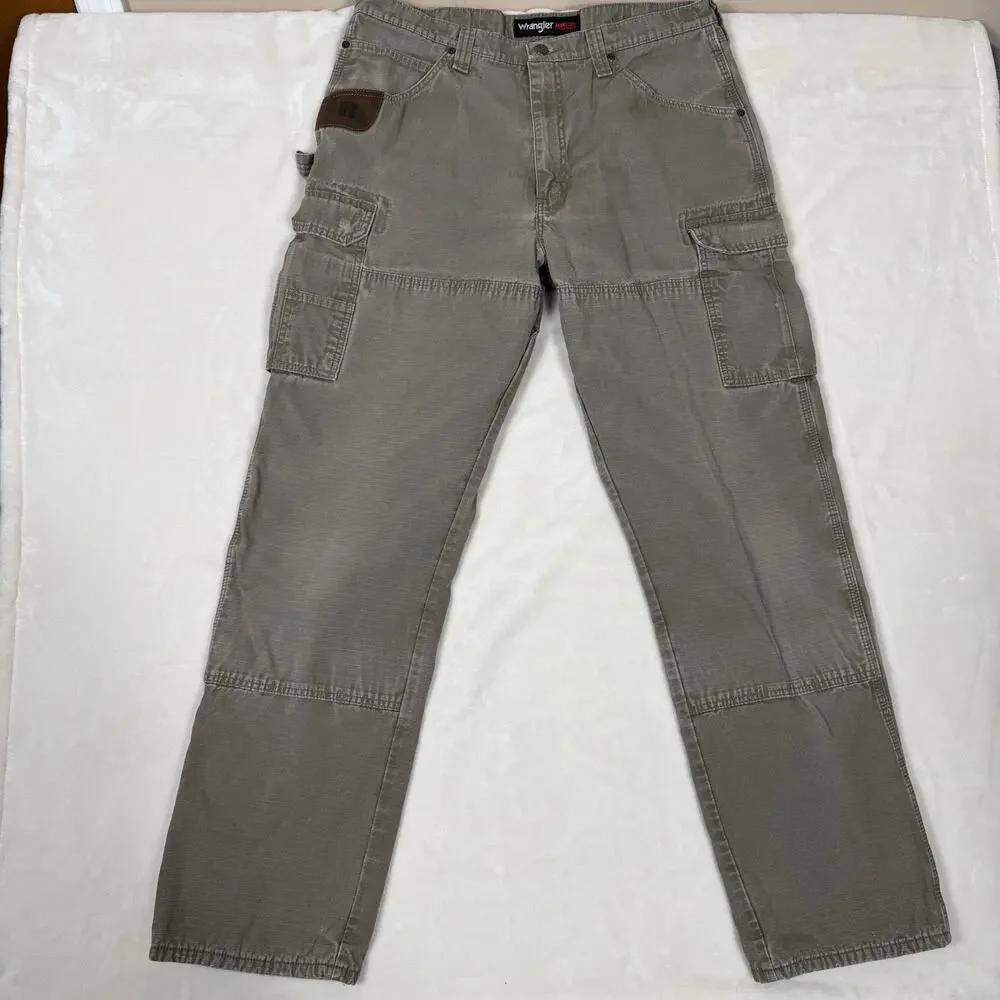 Wrangler Riggs Workwear Flannel Lined Cargo Pants Fits 35x34 Tan Brown Utility